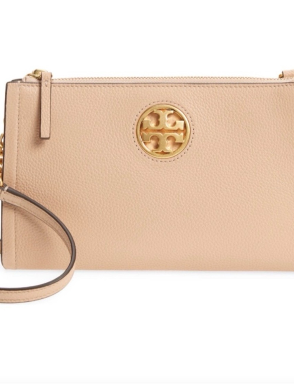 Tory Burch Taupe Pebbled Leather Logo Crossbody with Gold Hardware - Picture 2 of 12